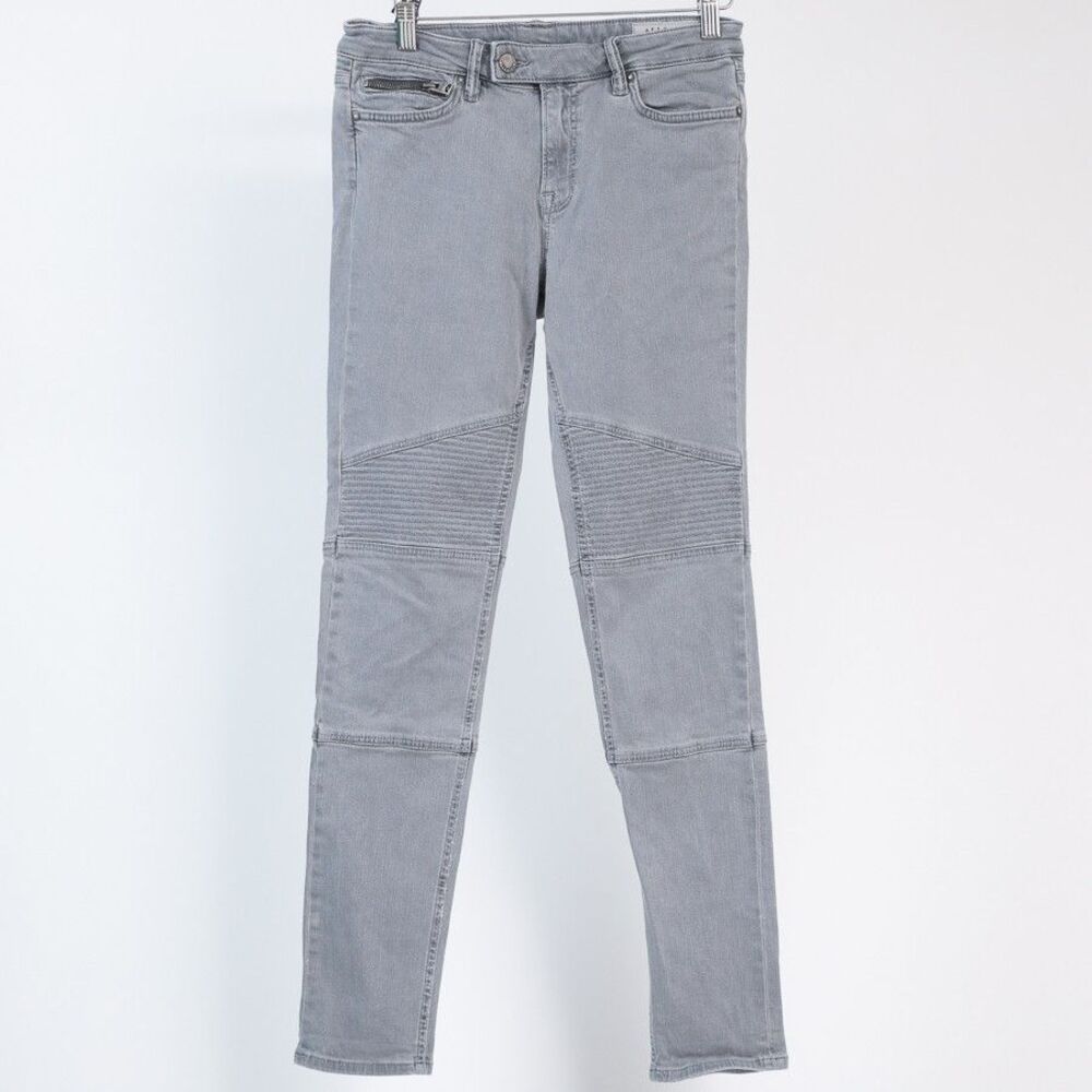 All Saints Light Gray Biker Ribbed Paneled Cotton Denim Jeans, Size 29